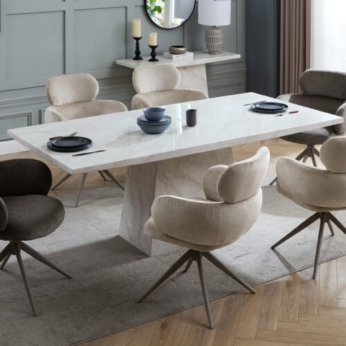Apollo 160cm Marble Dining Table & 6 Apollo Chairs in Beige