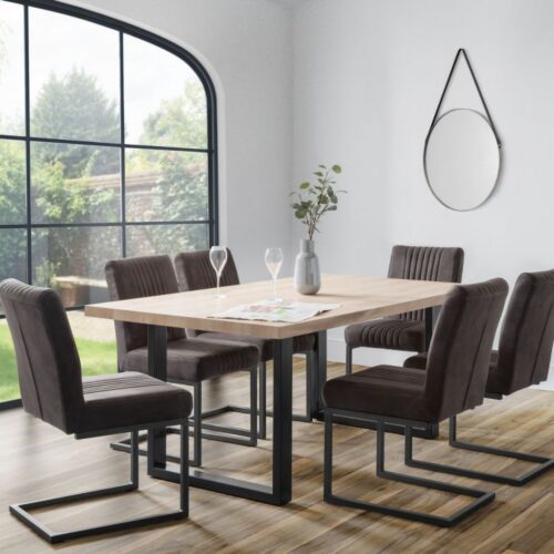 Berwick Oak Rectangle Dining Table with 6 Brooklyn Charcoal Chairs