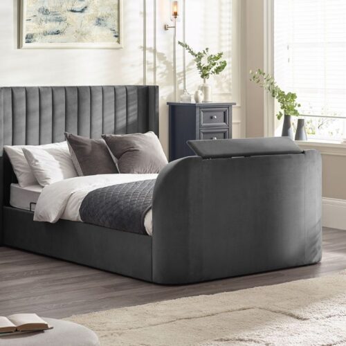 Clara King Size Side Lift Ottoman TV Bed - Dark Grey