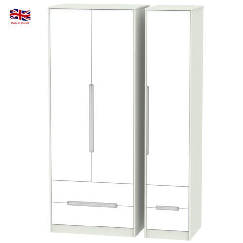 Monaco 3 Door 4 Drawer Tall Wardrobe In White Matt and Kaschmir
