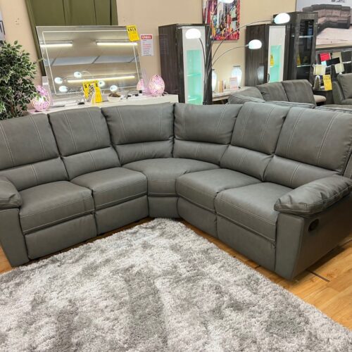 Erika Corner Suite with 2 Recliners in Grey Leather Feel