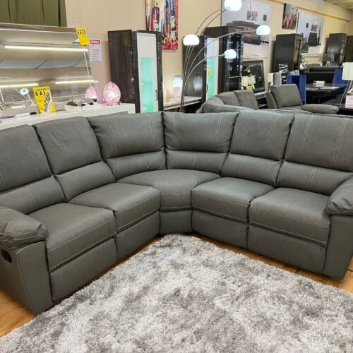 Erika Corner Suite with 2 Recliners in Grey Leather Feel