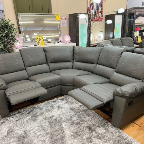Erika Corner Suite with 2 Recliners in Grey Leather Feel