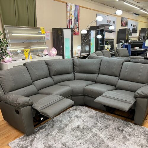 Erika Corner Suite with 2 Recliners in Grey Leather Feel