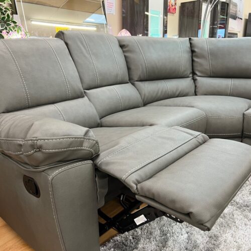 Erika Corner Suite with 2 Recliners in Grey Leather Feel