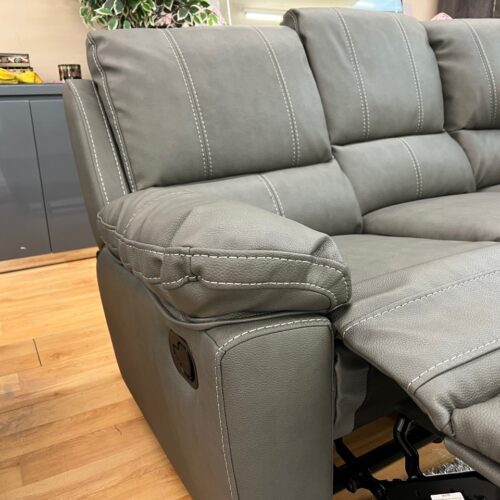 Erika Corner Suite with 2 Recliners in Grey Leather Feel