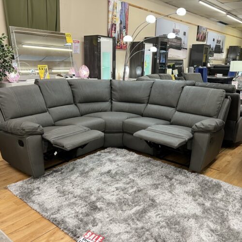 Erika Corner Suite with 2 Recliners in Grey Leather Feel