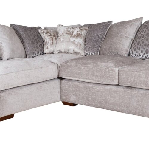 Wilmslow Corner Suite Pillow Back in light silver with Stool-Right Hand Facing Chaise